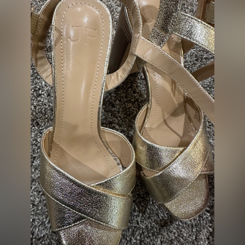 JustFab Shimmering Gold Strappy Heels